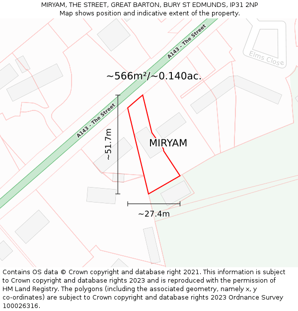 MIRYAM, THE STREET, GREAT BARTON, BURY ST EDMUNDS, IP31 2NP: Plot and title map