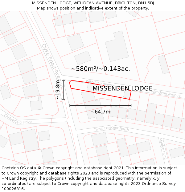 MISSENDEN LODGE, WITHDEAN AVENUE, BRIGHTON, BN1 5BJ: Plot and title map