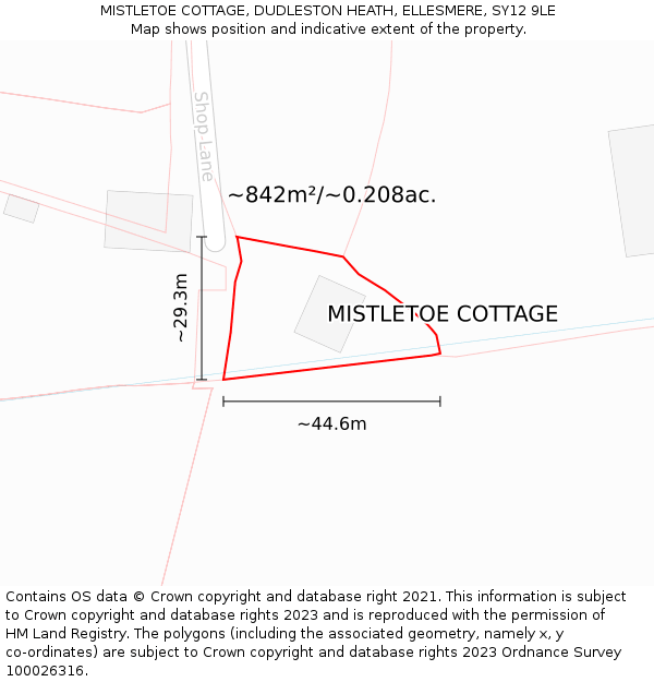 MISTLETOE COTTAGE, DUDLESTON HEATH, ELLESMERE, SY12 9LE: Plot and title map
