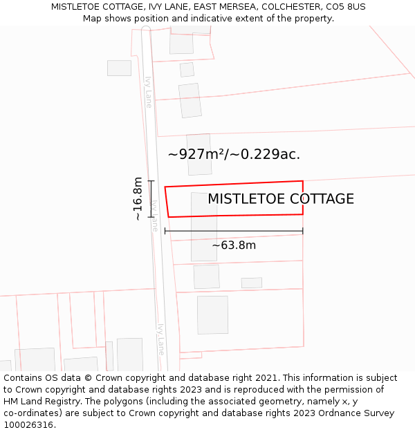 MISTLETOE COTTAGE, IVY LANE, EAST MERSEA, COLCHESTER, CO5 8US: Plot and title map