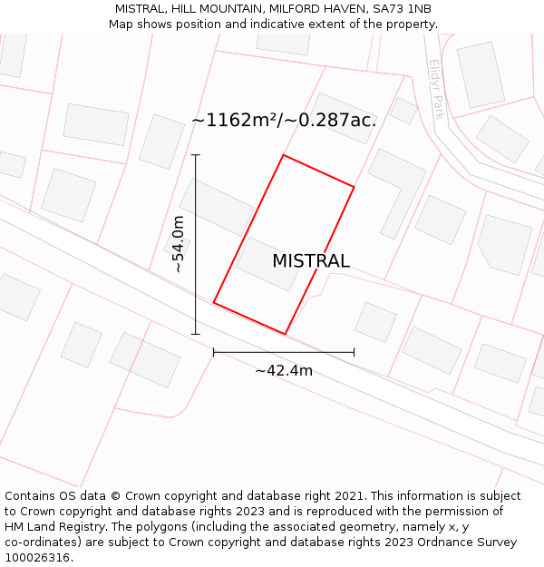 MISTRAL, HILL MOUNTAIN, MILFORD HAVEN, SA73 1NB: Plot and title map