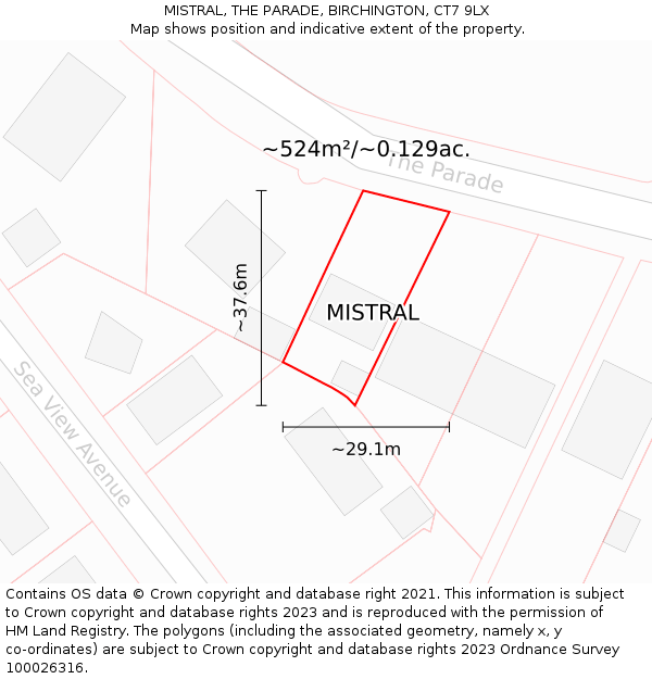 MISTRAL, THE PARADE, BIRCHINGTON, CT7 9LX: Plot and title map