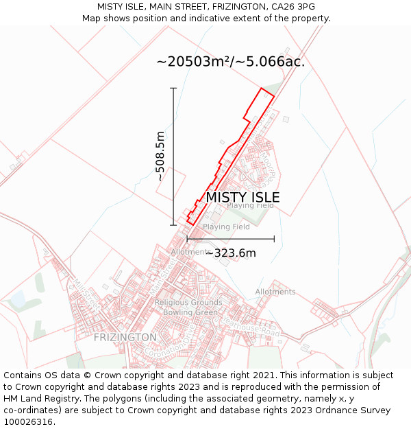 MISTY ISLE, MAIN STREET, FRIZINGTON, CA26 3PG: Plot and title map