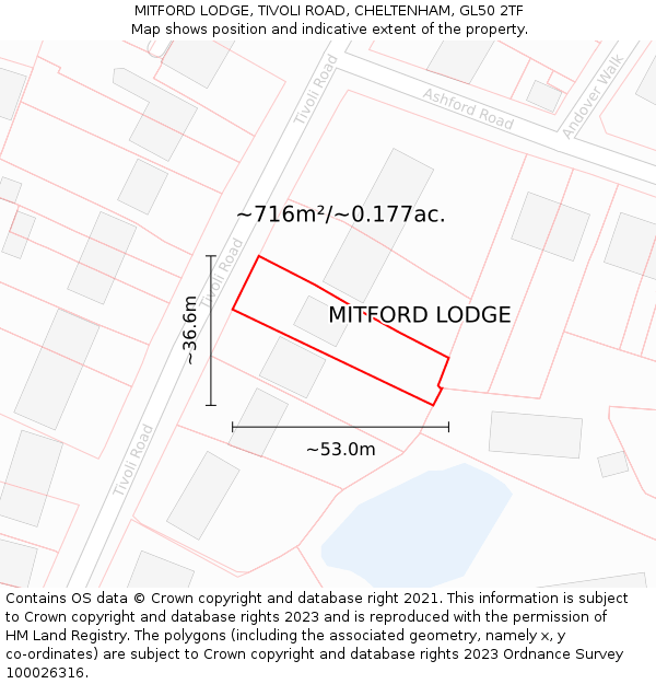 MITFORD LODGE, TIVOLI ROAD, CHELTENHAM, GL50 2TF: Plot and title map