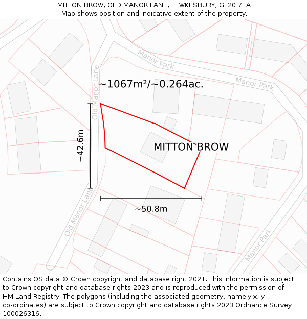 MITTON BROW, OLD MANOR LANE, TEWKESBURY, GL20 7EA: Plot and title map