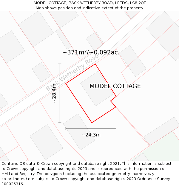 MODEL COTTAGE, BACK WETHERBY ROAD, LEEDS, LS8 2QE: Plot and title map