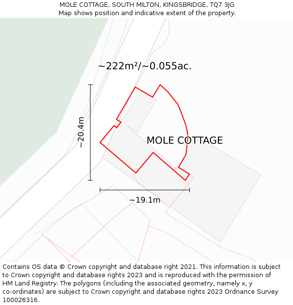 MOLE COTTAGE, SOUTH MILTON, KINGSBRIDGE, TQ7 3JG: Plot and title map