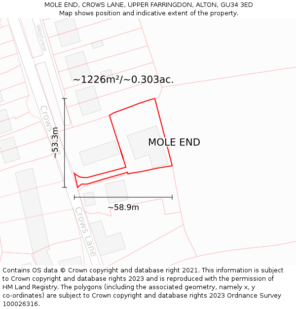 MOLE END, CROWS LANE, UPPER FARRINGDON, ALTON, GU34 3ED: Plot and title map