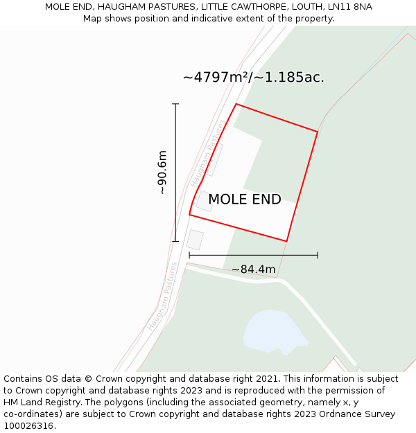 MOLE END, HAUGHAM PASTURES, LITTLE CAWTHORPE, LOUTH, LN11 8NA: Plot and title map