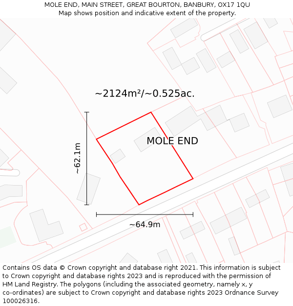 MOLE END, MAIN STREET, GREAT BOURTON, BANBURY, OX17 1QU: Plot and title map