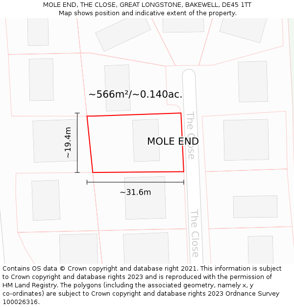 MOLE END, THE CLOSE, GREAT LONGSTONE, BAKEWELL, DE45 1TT: Plot and title map