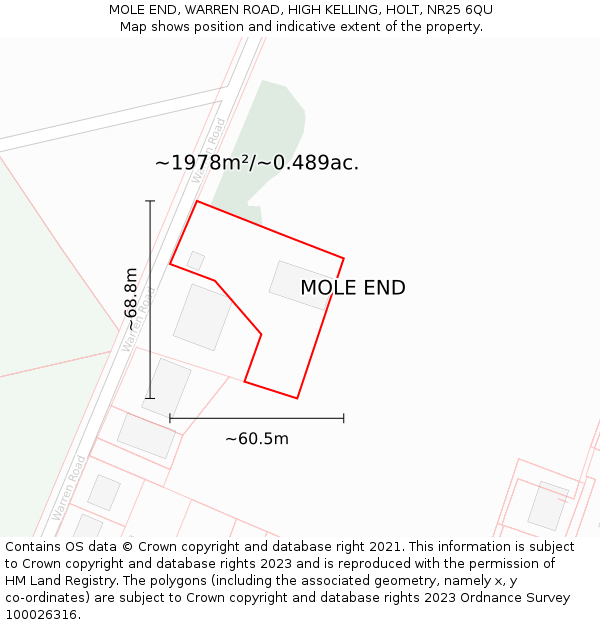 MOLE END, WARREN ROAD, HIGH KELLING, HOLT, NR25 6QU: Plot and title map