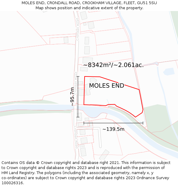 MOLES END, CRONDALL ROAD, CROOKHAM VILLAGE, FLEET, GU51 5SU: Plot and title map