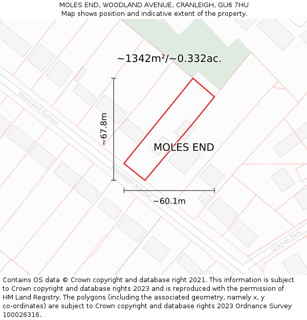 MOLES END, WOODLAND AVENUE, CRANLEIGH, GU6 7HU: Plot and title map