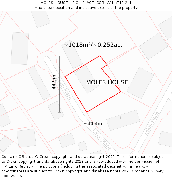 MOLES HOUSE, LEIGH PLACE, COBHAM, KT11 2HL: Plot and title map