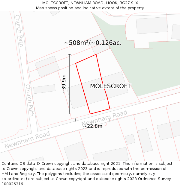 MOLESCROFT, NEWNHAM ROAD, HOOK, RG27 9LX: Plot and title map