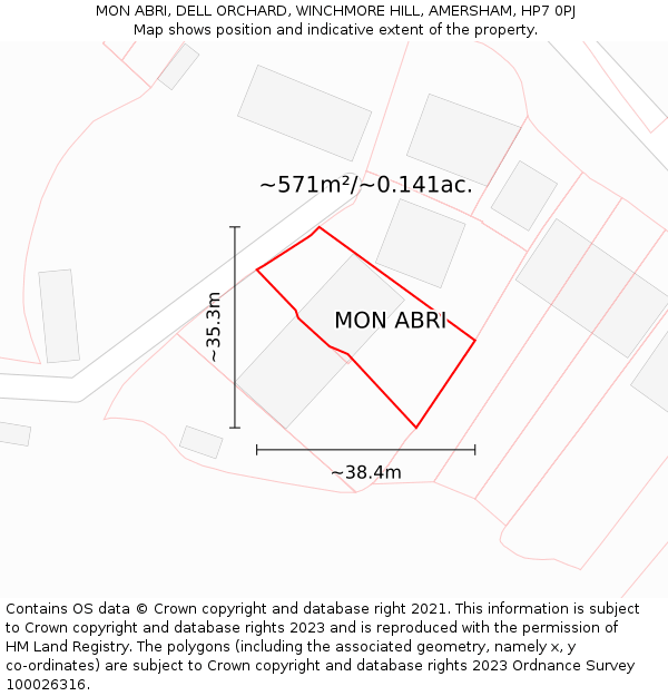 MON ABRI, DELL ORCHARD, WINCHMORE HILL, AMERSHAM, HP7 0PJ: Plot and title map