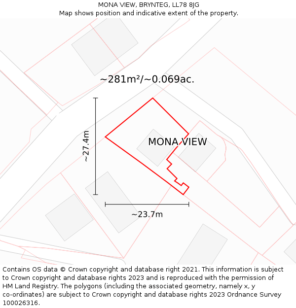 MONA VIEW, BRYNTEG, LL78 8JG: Plot and title map