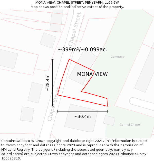 MONA VIEW, CHAPEL STREET, PENYSARN, LL69 9YP: Plot and title map