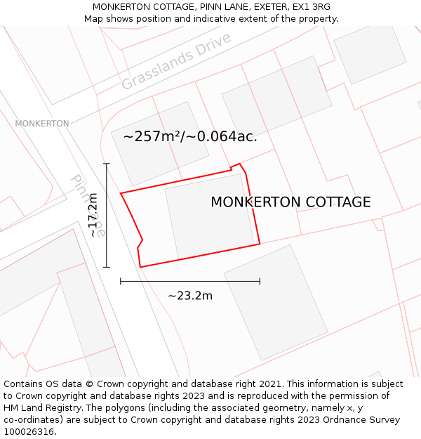 MONKERTON COTTAGE, PINN LANE, EXETER, EX1 3RG: Plot and title map