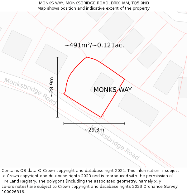 MONKS WAY, MONKSBRIDGE ROAD, BRIXHAM, TQ5 9NB: Plot and title map