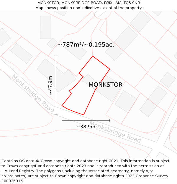 MONKSTOR, MONKSBRIDGE ROAD, BRIXHAM, TQ5 9NB: Plot and title map