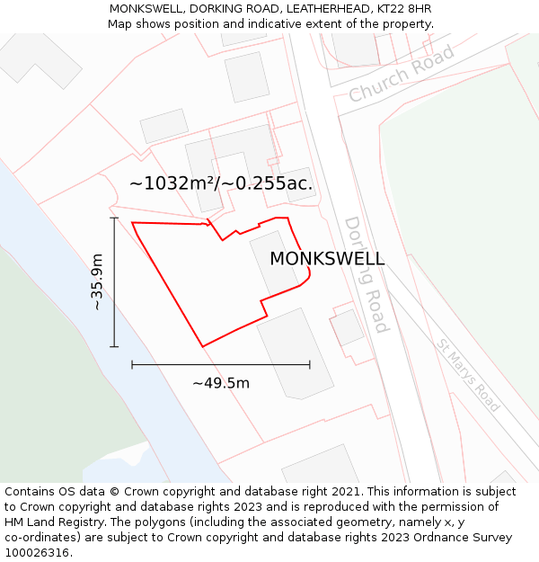 MONKSWELL, DORKING ROAD, LEATHERHEAD, KT22 8HR: Plot and title map