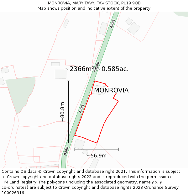 MONROVIA, MARY TAVY, TAVISTOCK, PL19 9QB: Plot and title map