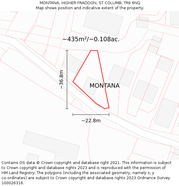 MONTANA, HIGHER FRADDON, ST COLUMB, TR9 6NQ: Plot and title map