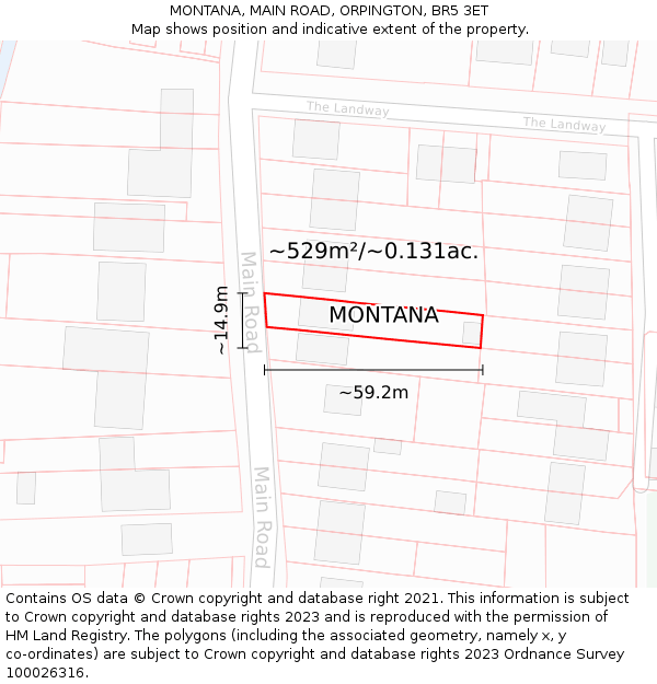 MONTANA, MAIN ROAD, ORPINGTON, BR5 3ET: Plot and title map