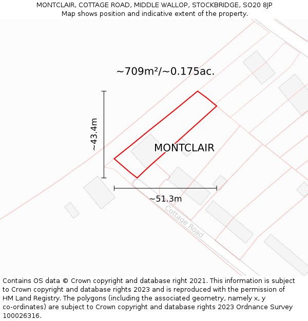 MONTCLAIR, COTTAGE ROAD, MIDDLE WALLOP, STOCKBRIDGE, SO20 8JP: Plot and title map