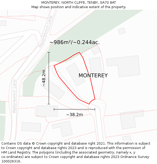 MONTEREY, NORTH CLIFFE, TENBY, SA70 8AT: Plot and title map