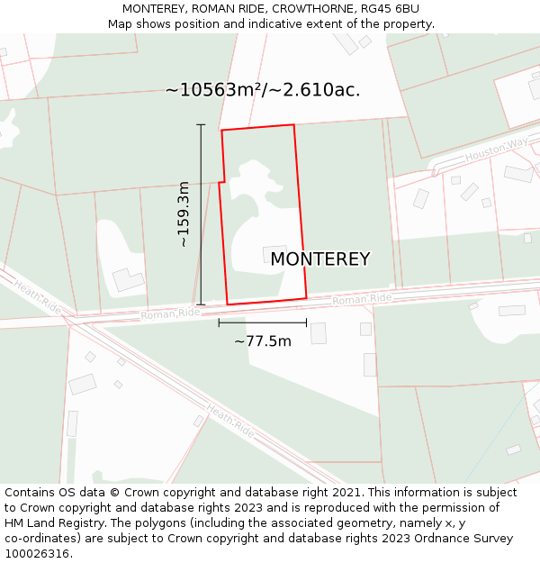 MONTEREY, ROMAN RIDE, CROWTHORNE, RG45 6BU: Plot and title map