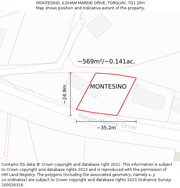 MONTESINO, ILSHAM MARINE DRIVE, TORQUAY, TQ1 2PH: Plot and title map