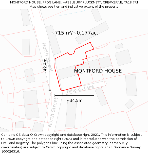 MONTFORD HOUSE, FROG LANE, HASELBURY PLUCKNETT, CREWKERNE, TA18 7RT: Plot and title map