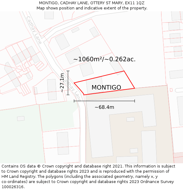 MONTIGO, CADHAY LANE, OTTERY ST MARY, EX11 1QZ: Plot and title map