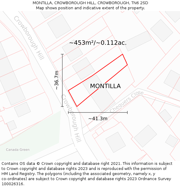 MONTILLA, CROWBOROUGH HILL, CROWBOROUGH, TN6 2SD: Plot and title map