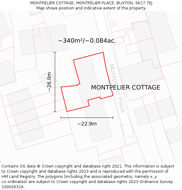 MONTPELIER COTTAGE, MONTPELIER PLACE, BUXTON, SK17 7EJ: Plot and title map