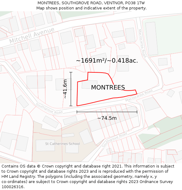 MONTREES, SOUTHGROVE ROAD, VENTNOR, PO38 1TW: Plot and title map