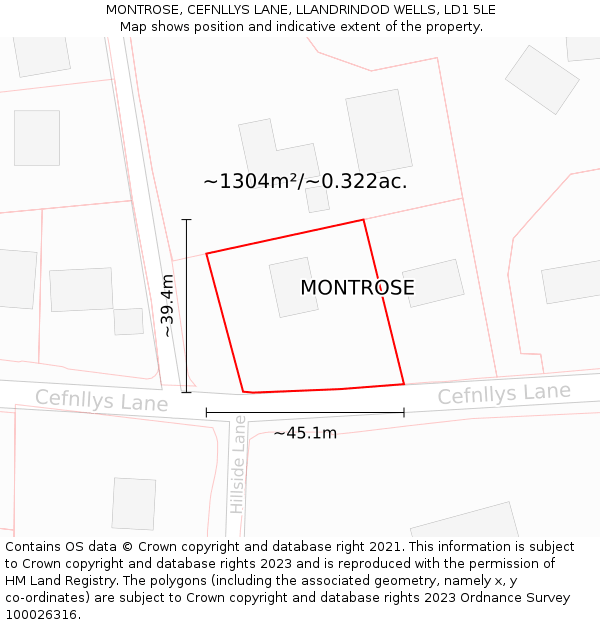 MONTROSE, CEFNLLYS LANE, LLANDRINDOD WELLS, LD1 5LE: Plot and title map