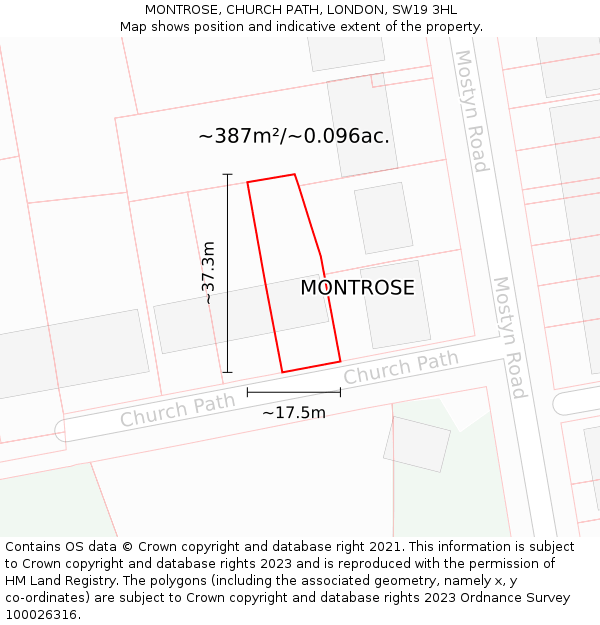 MONTROSE, CHURCH PATH, LONDON, SW19 3HL: Plot and title map