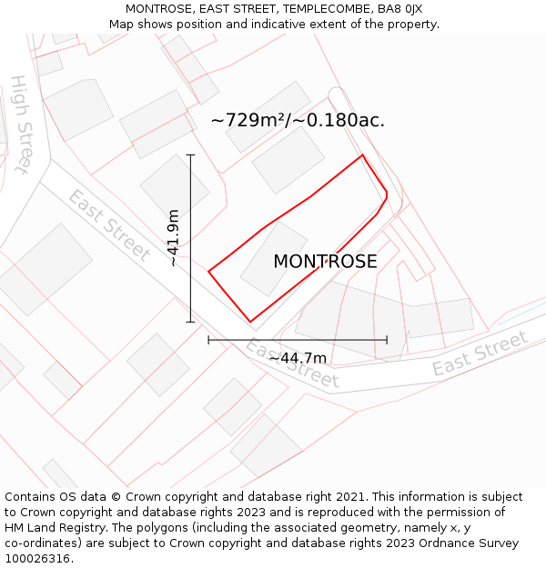 MONTROSE, EAST STREET, TEMPLECOMBE, BA8 0JX: Plot and title map