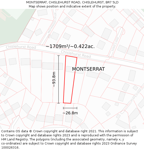 MONTSERRAT, CHISLEHURST ROAD, CHISLEHURST, BR7 5LD: Plot and title map