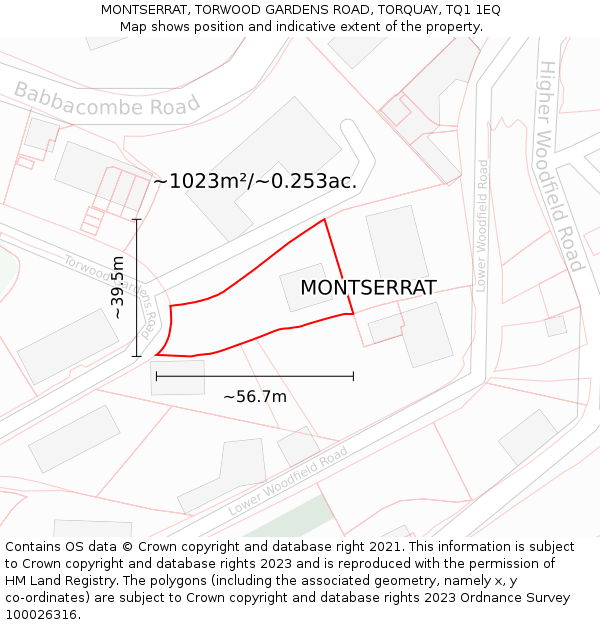 MONTSERRAT, TORWOOD GARDENS ROAD, TORQUAY, TQ1 1EQ: Plot and title map