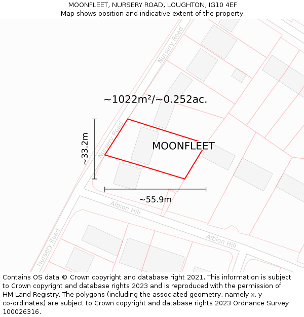 MOONFLEET, NURSERY ROAD, LOUGHTON, IG10 4EF: Plot and title map