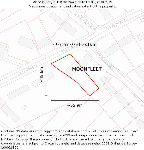 MOONFLEET, THE RIDGEWAY, CRANLEIGH, GU6 7HW: Plot and title map