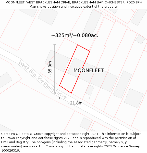 MOONFLEET, WEST BRACKLESHAM DRIVE, BRACKLESHAM BAY, CHICHESTER, PO20 8PH: Plot and title map