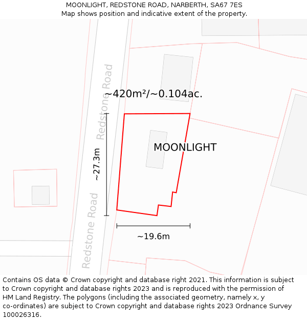 MOONLIGHT, REDSTONE ROAD, NARBERTH, SA67 7ES: Plot and title map