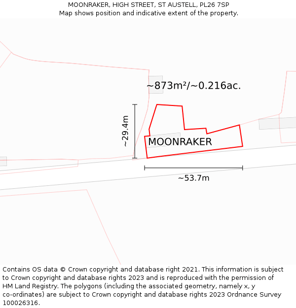 MOONRAKER, HIGH STREET, ST AUSTELL, PL26 7SP: Plot and title map