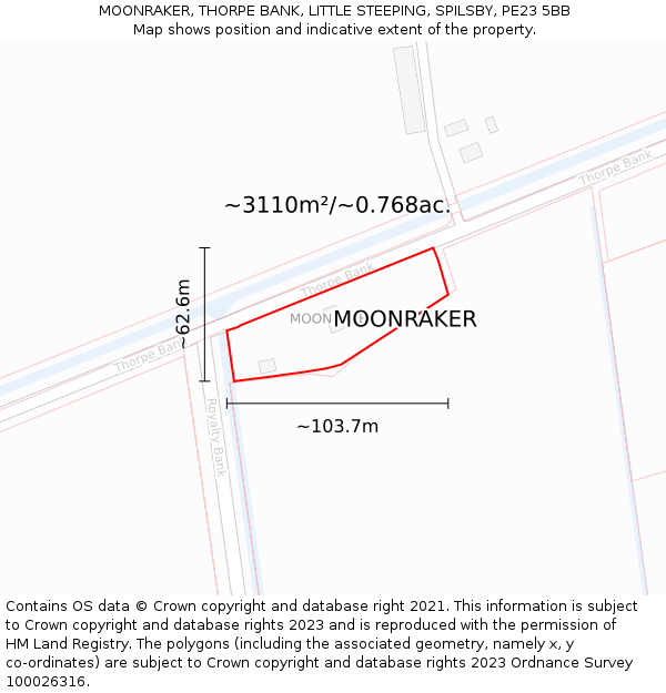 MOONRAKER, THORPE BANK, LITTLE STEEPING, SPILSBY, PE23 5BB: Plot and title map